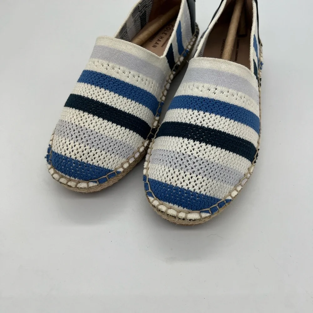 Cole Haan White and Blue Knit Espadrille Slip-On